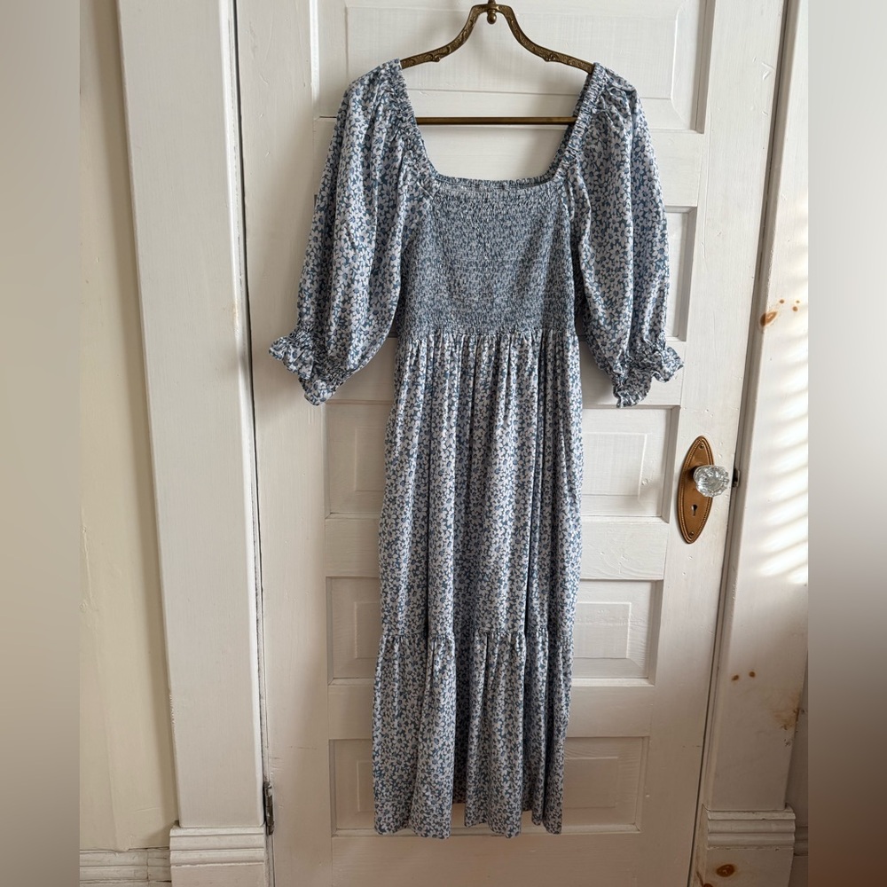 Madewell Blue and White Sundress with Bishop Sleeves